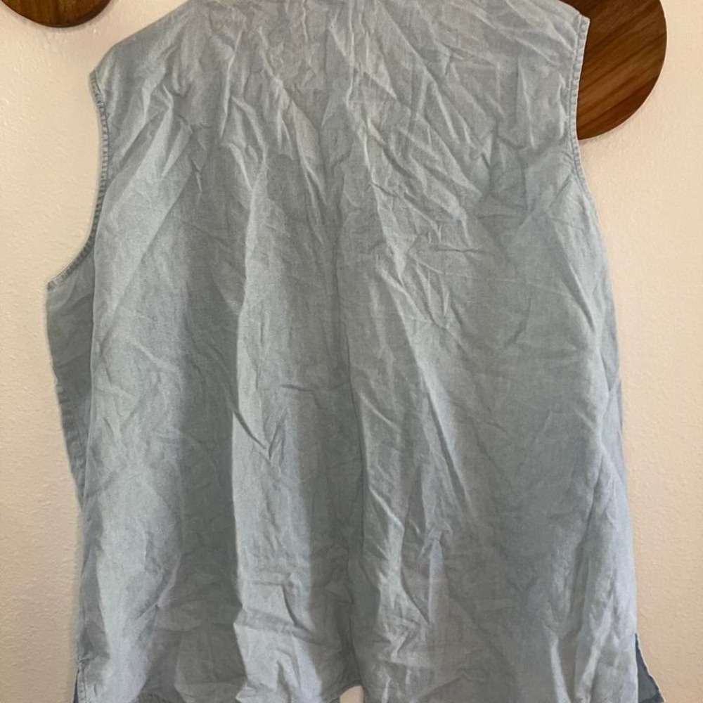 Vintage 2003 Looney Tunes Tweety Bird‎ Sleeveless Button Up Chambray Shirt Sz XL - Picture 5 of 5